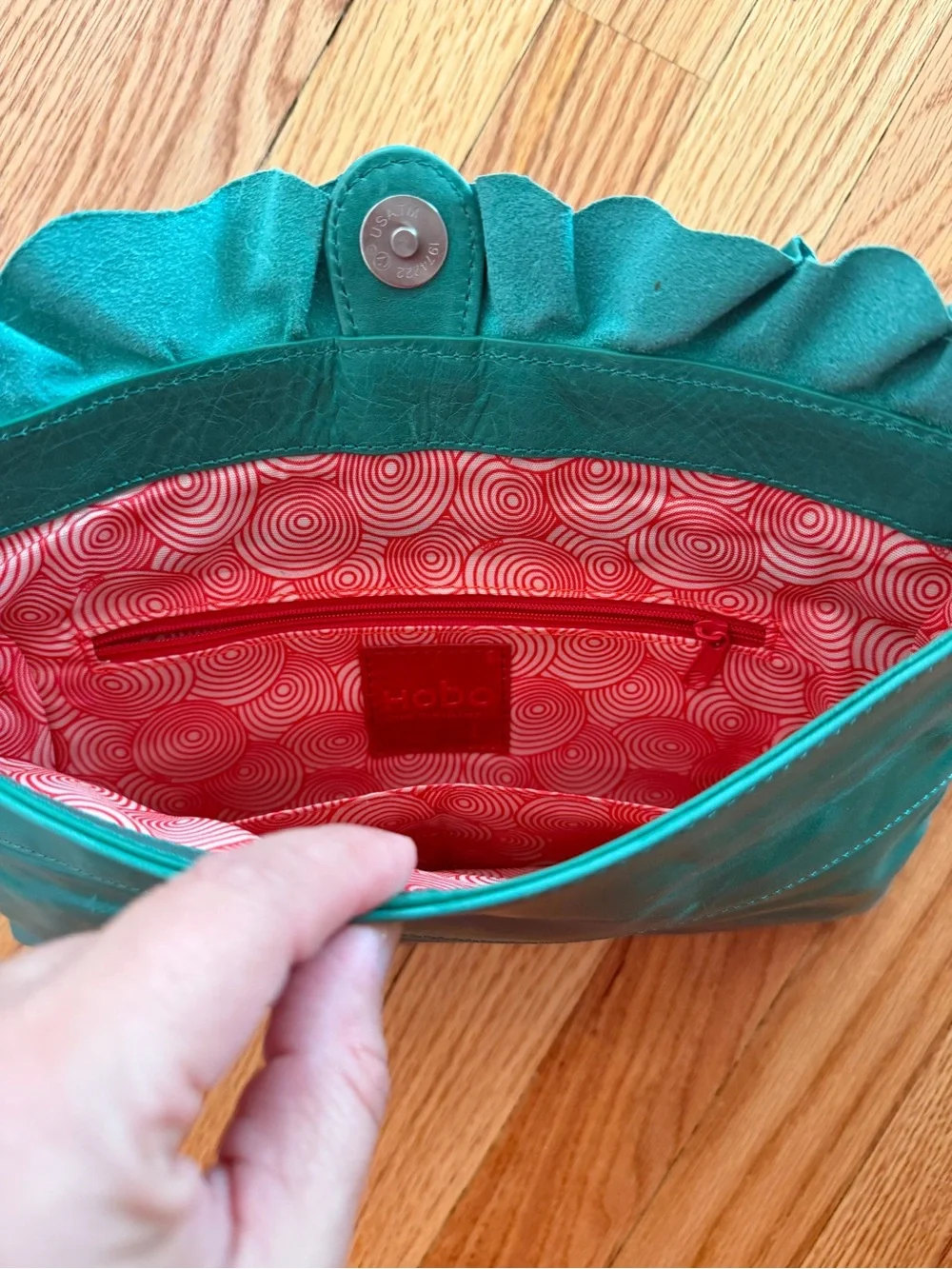 HOBO INTERNATIONAL AUDREY VINTAGE LEATHER CLUTCH teal